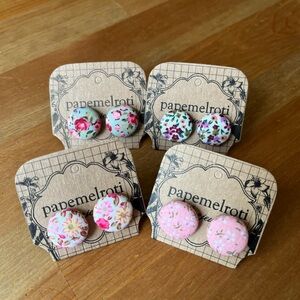 Floral Fabric Button Earrings Set of 4